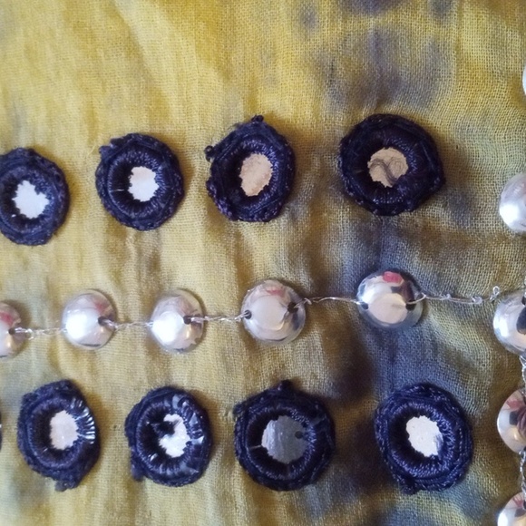 Yellow and Blue Beaded Countrywestern Boho 100% Cotton Scarf - Picture 4 of 7